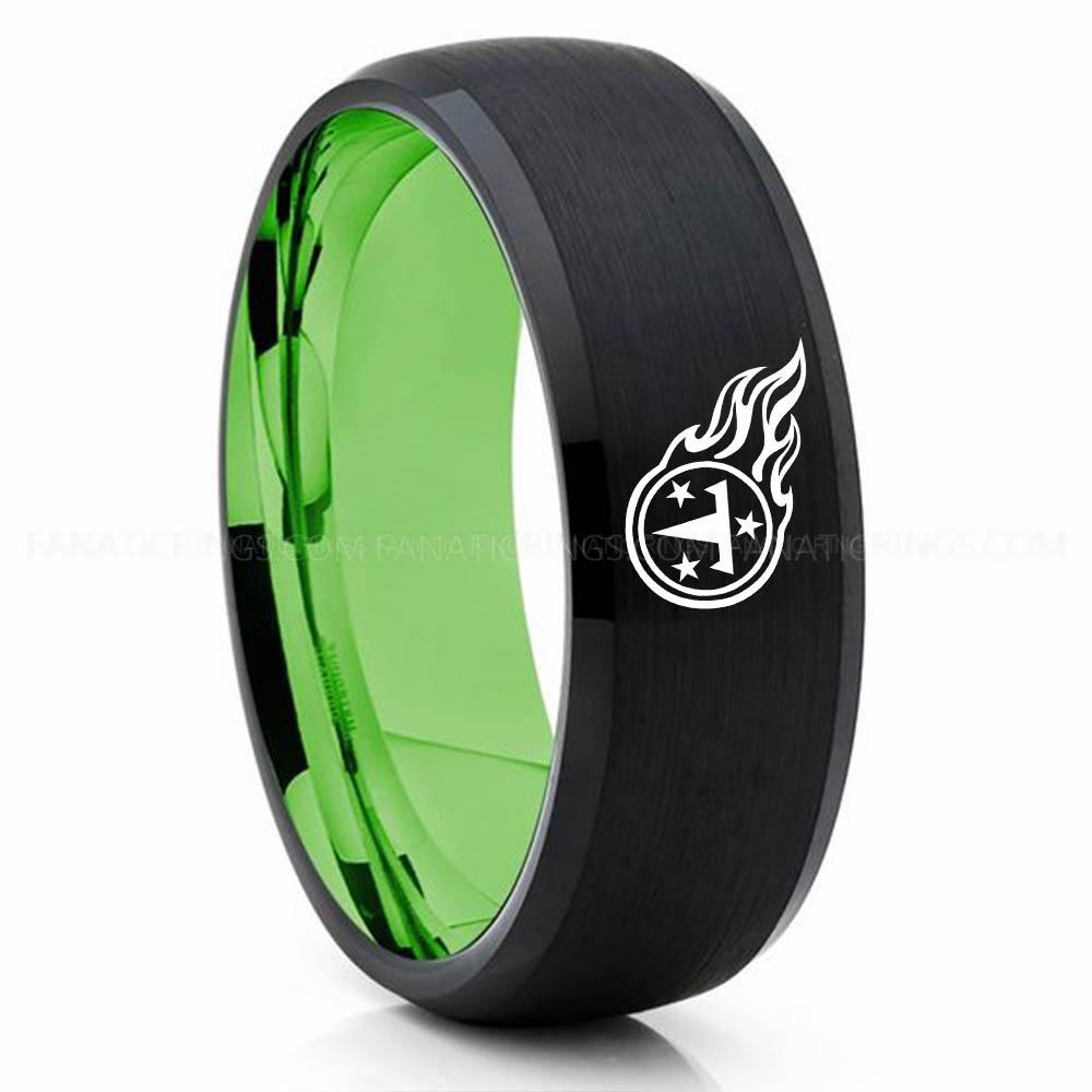 T & 3 Star Black Green Titans Ring, Titans Wedding Band, Titans Wedding Ring, Titans Jewelry, Football Ring, Football Wedding Band - Image 1