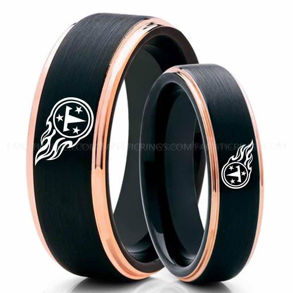T & 3 Star Black Pink 2 Titans Ring, Titans Wedding Band, Titans Wedding Ring, Titans Jewelry, Football Ring, Football Wedding Band - Image 1