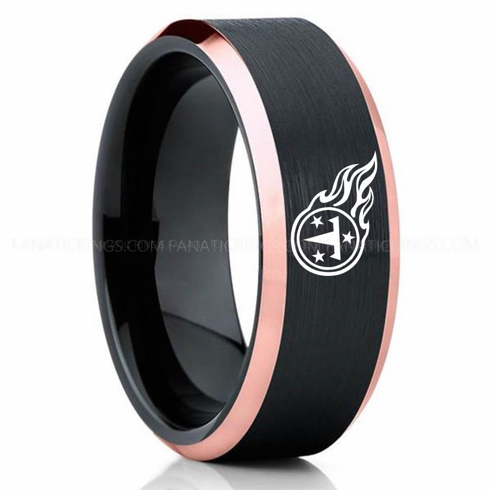 T & 3 Star Black Pink Titans Ring, Titans Wedding Band, Titans Wedding Ring, Titans Jewelry, Football Ring, Football Wedding Band - Image 1