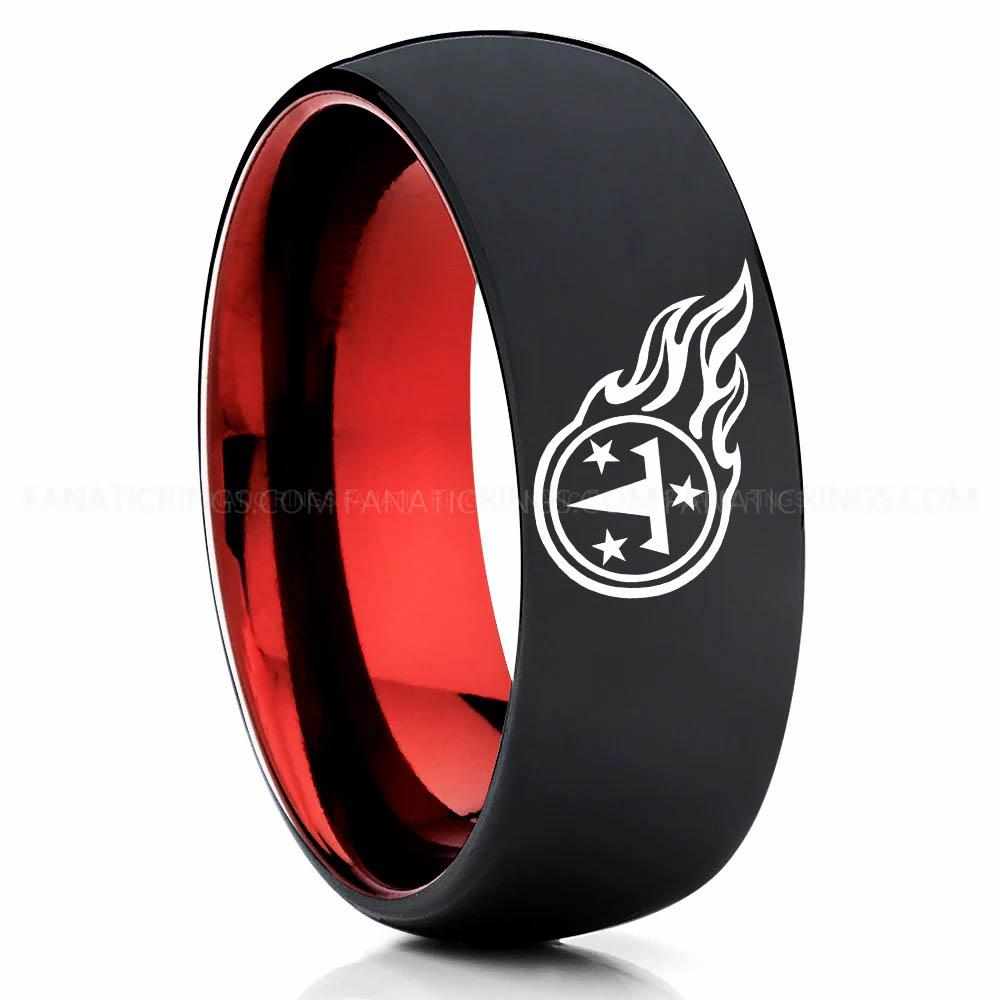 T & 3 Star Black Red Titans Ring, Titans Wedding Band, Titans Wedding Ring, Titans Jewelry, Football Ring, Football Wedding Band - Image 1