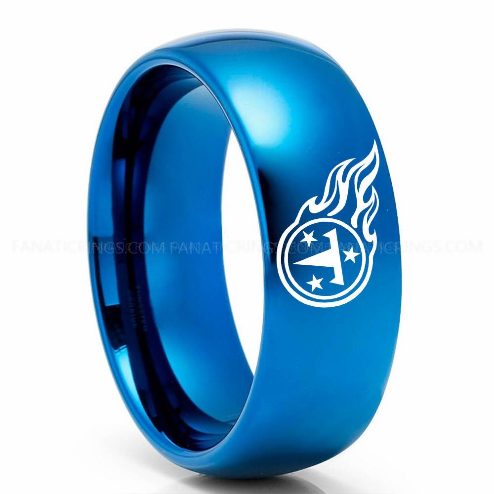 T & 3 Star Blue Titans Ring, Titans Wedding Band, Titans Wedding Ring, Titans Jewelry, Football Ring, Football Wedding Band - Image 1