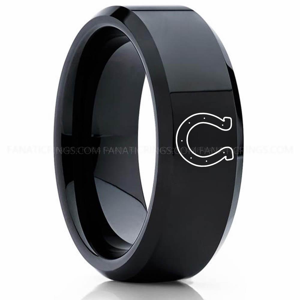 U logo black 2 Colts Ring, Colts Wedding Band, Colts Wedding Ring, Colts Jewelry, Football Ring, Football Wedding Band - Image 1