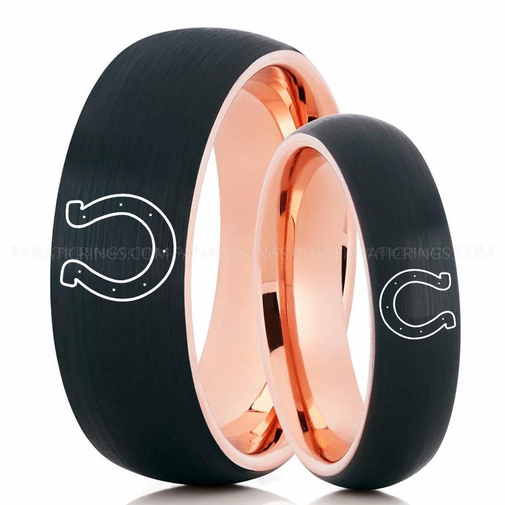 U logo black Pink 3 Colts Ring, Colts Wedding Band, Colts Wedding Ring, Colts Jewelry, Football Ring, Football Wedding Band - Image 1