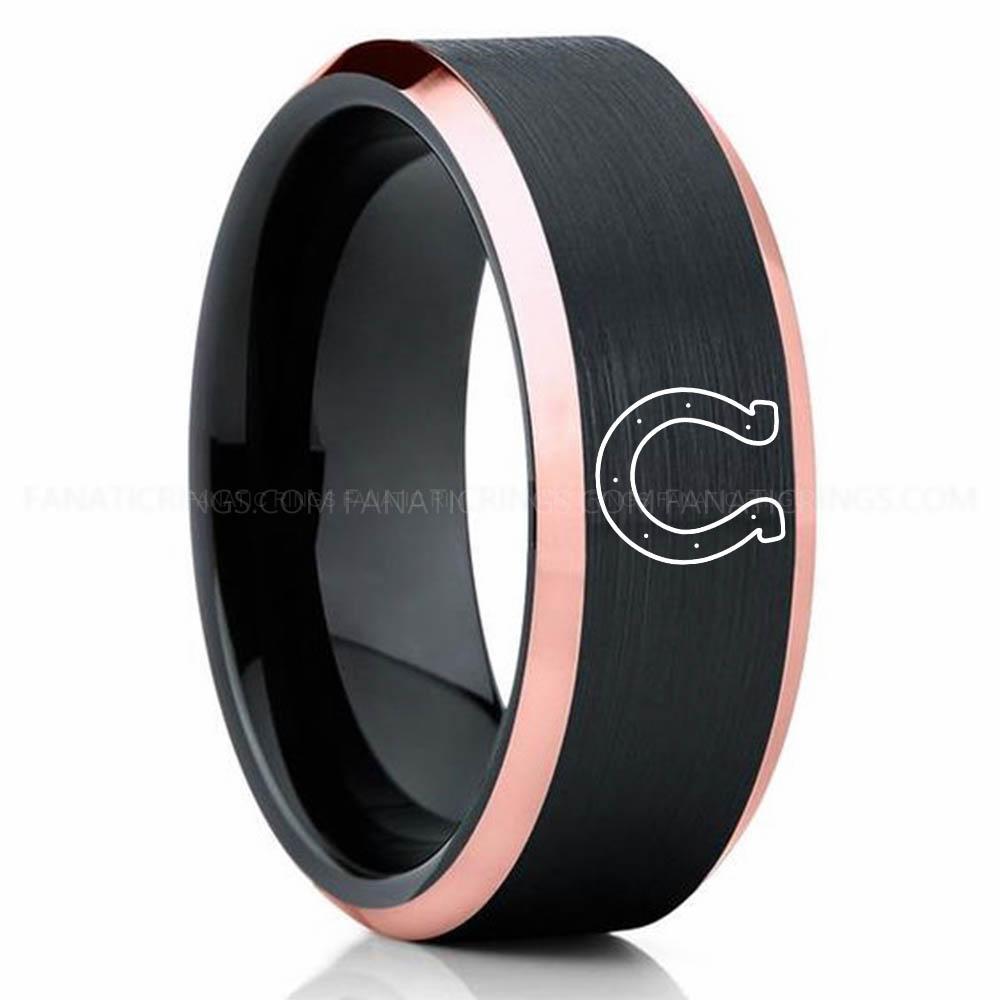 U logo black Pink 4 Colts Ring, Colts Wedding Band, Colts Wedding Ring, Colts Jewelry, Football Ring, Football Wedding Band - Image 1