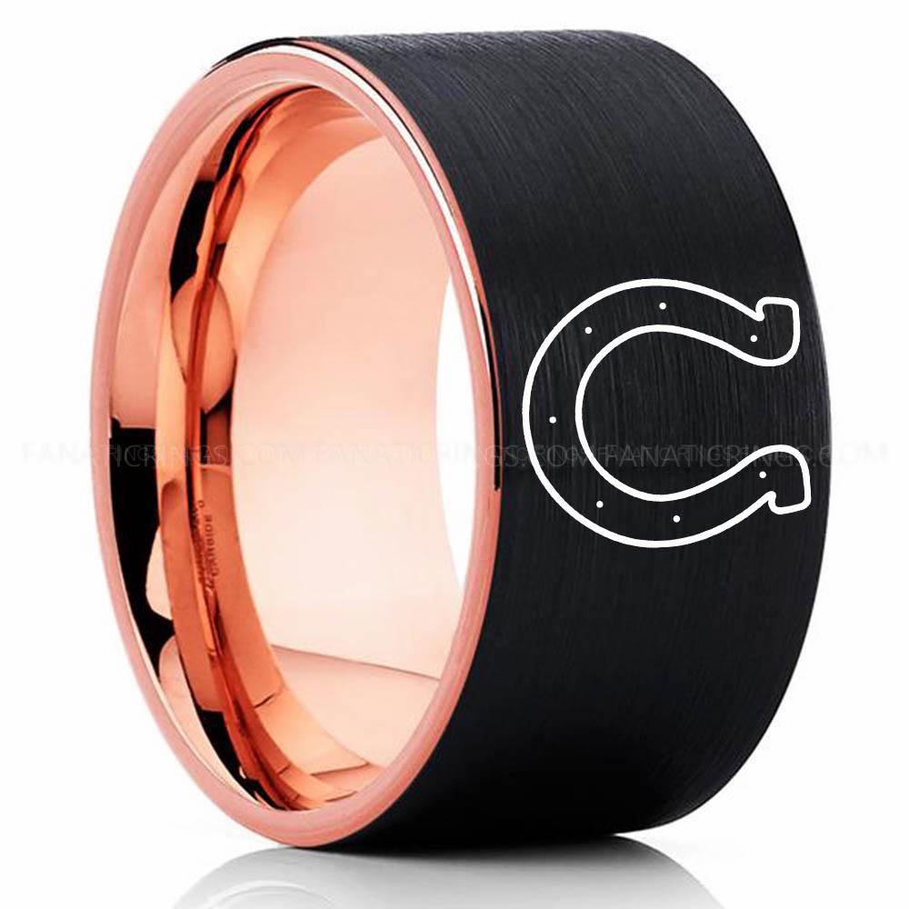 U logo black Pink Colts Ring, Colts Wedding Band, Colts Wedding Ring, Colts Jewelry, Football Ring, Football Wedding Band - Image 1