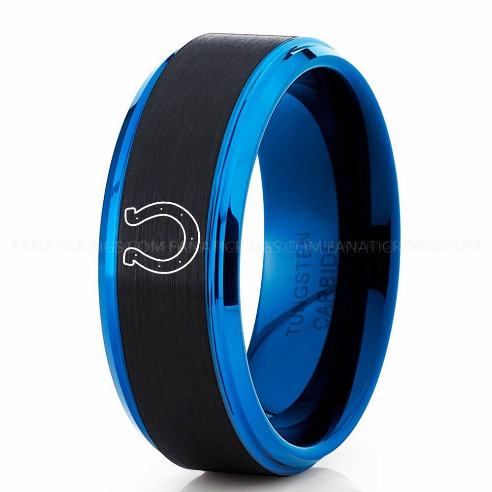 U logo black blue 4 Colts Ring, Colts Wedding Band, Colts Wedding Ring, Colts Jewelry, Football Ring, Football Wedding Band - Image 1