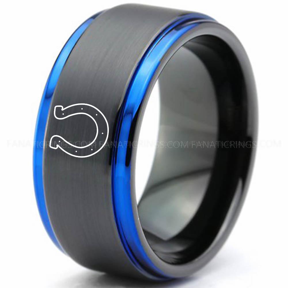 U logo black blue 6 Colts Ring, Colts Wedding Band, Colts Wedding Ring, Colts Jewelry, Football Ring, Football Wedding Band - Image 1