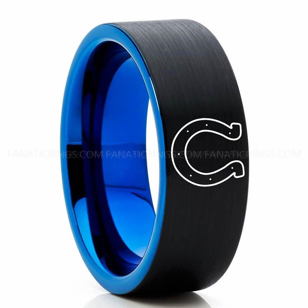 U logo black blue Colts Ring, Colts Wedding Band, Colts Wedding Ring, Colts Jewelry, Football Ring, Football Wedding Band - Image 1