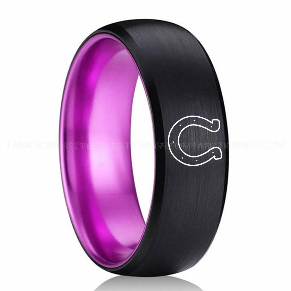 U logo black purple Colts Ring, Colts Wedding Band, Colts Wedding Ring, Colts Jewelry, Football Ring, Football Wedding Band - Image 1