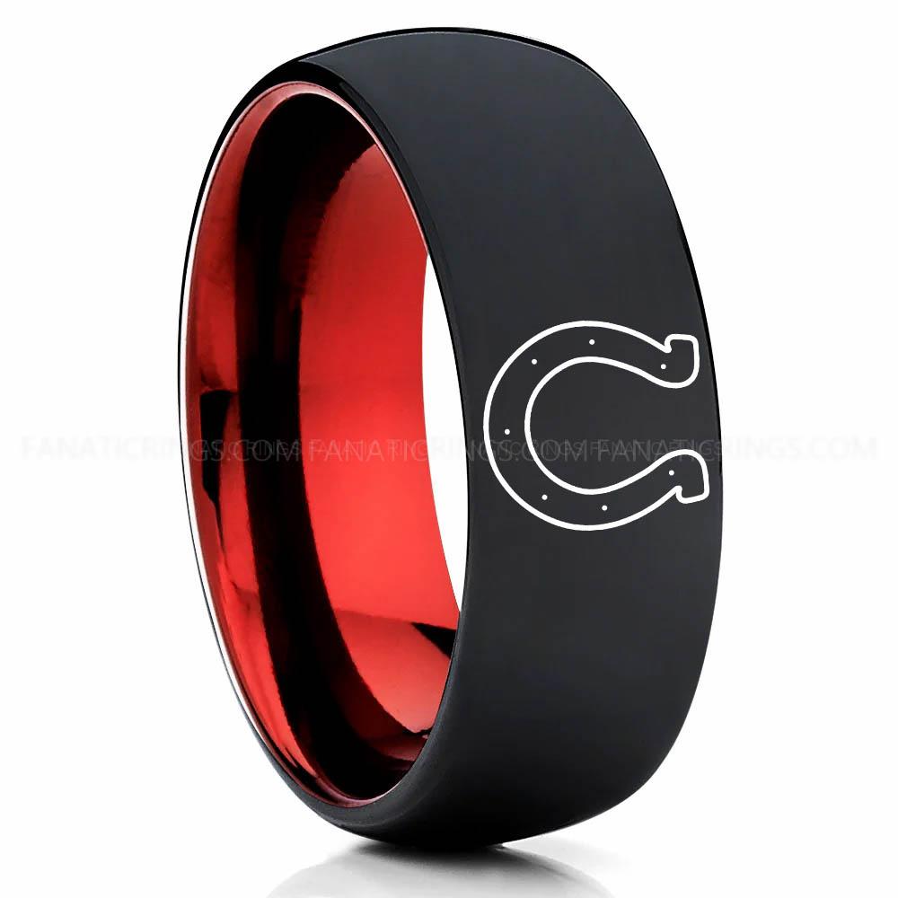 U logo black red Colts Ring, Colts Wedding Band, Colts Wedding Ring, Colts Jewelry, Football Ring, Football Wedding Band - Image 1