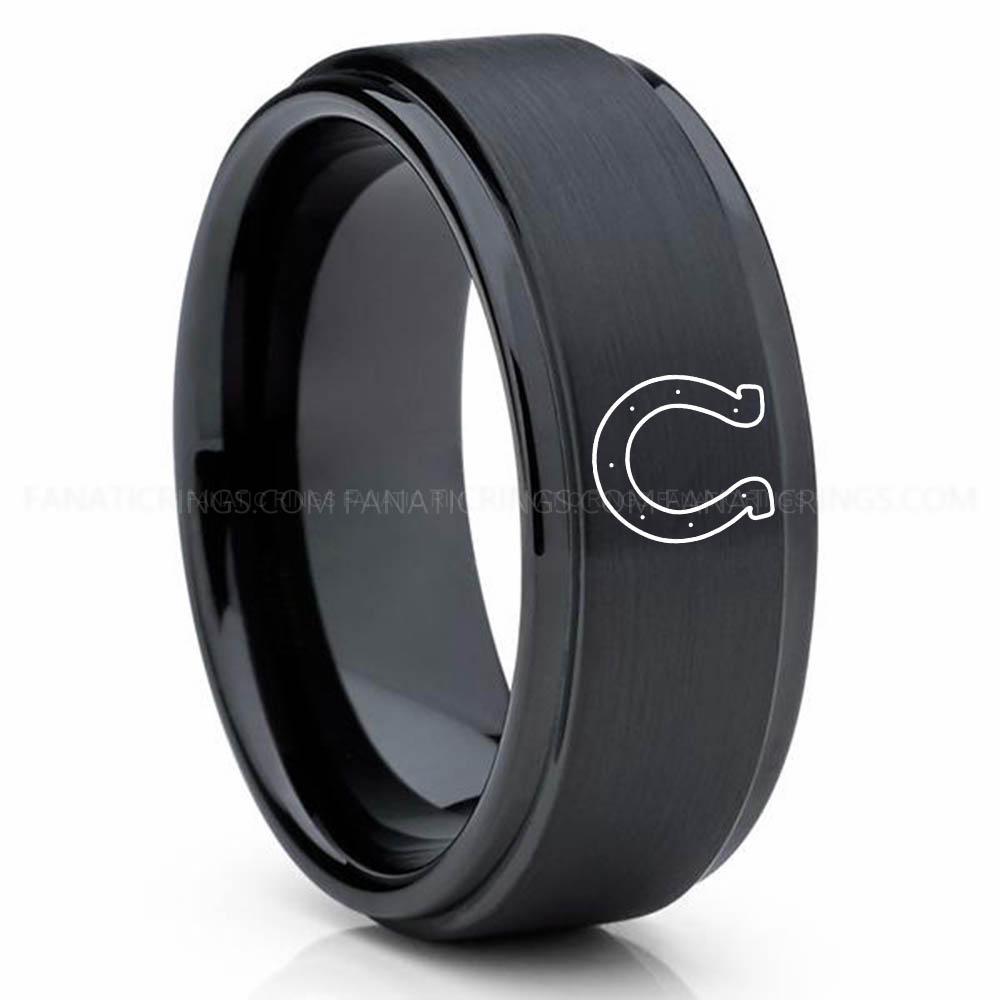 U logo black Colts Ring, Colts Wedding Band, Colts Wedding Ring, Colts Jewelry, Football Ring, Football Wedding Band - Image 1