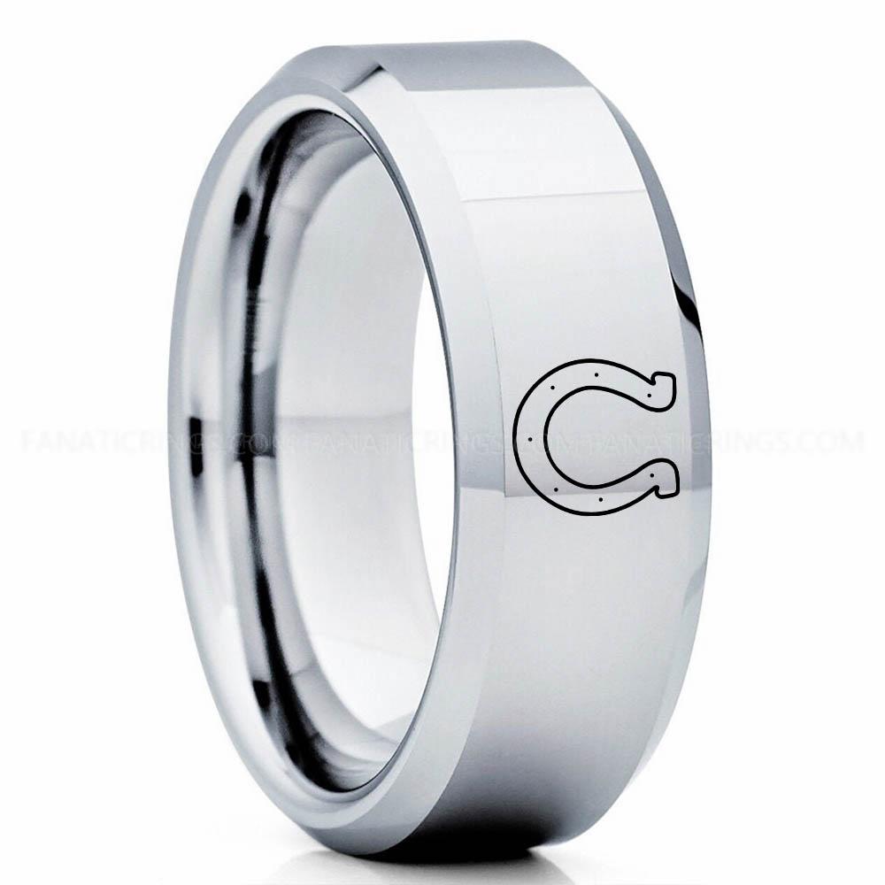 U logo silver Colts Ring, Colts Wedding Band, Colts Wedding Ring, Colts Jewelry, Football Ring, Football Wedding Band - Image 1