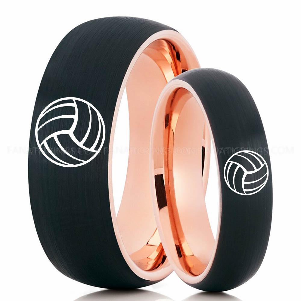 Volleyball 1 Black Pink 2 Volleyball Ring, Volleyball Wedding Band, Volleyball Wedding Ring, Volleyball Jewelry - Image 1