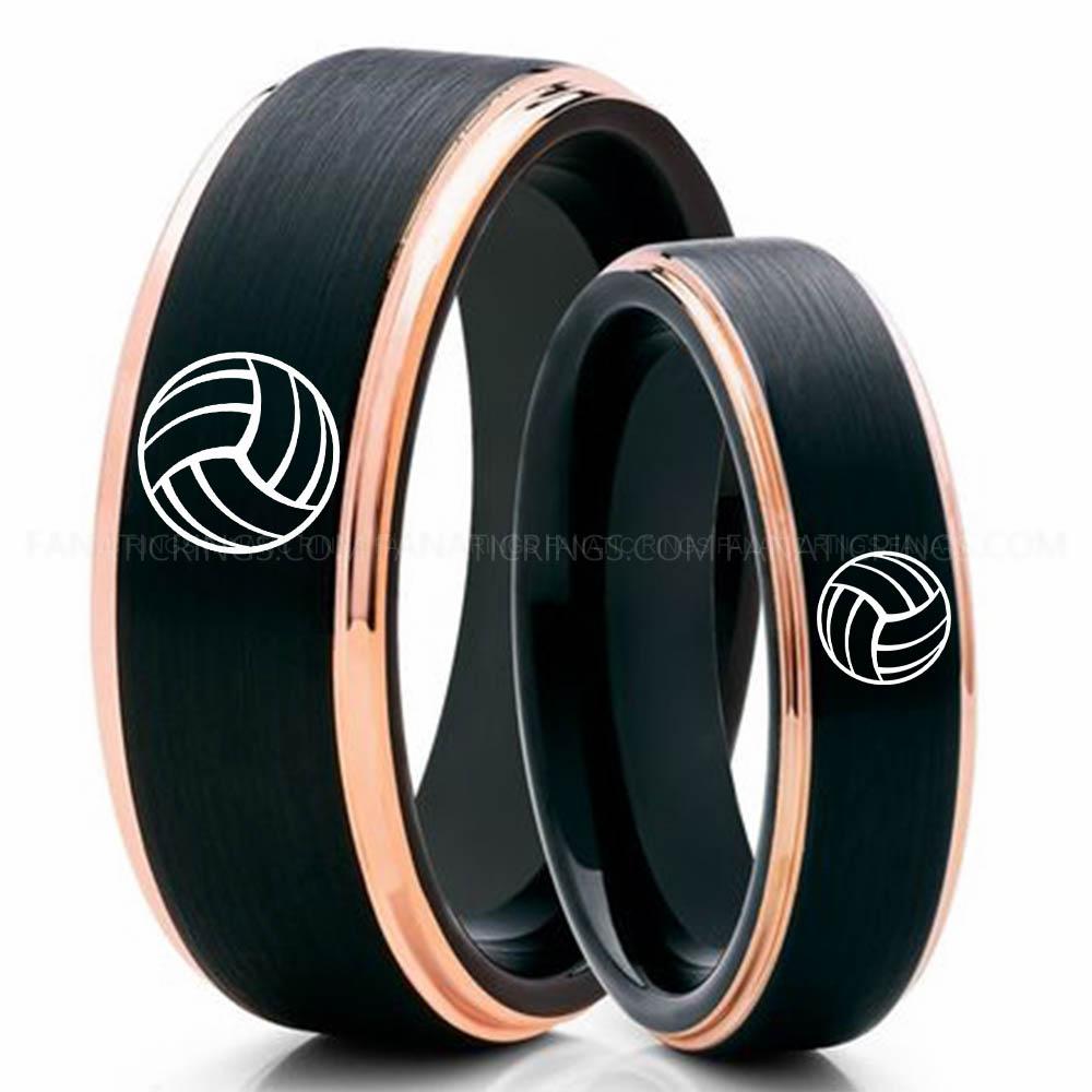 Volleyball 1 Black Pink 4 Volleyball Ring, Volleyball Wedding Band, Volleyball Wedding Ring, Volleyball Jewelry - Image 1