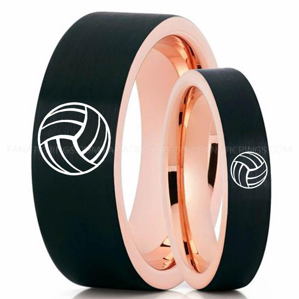 Volleyball 1 Black Pink 5 Volleyball Ring, Volleyball Wedding Band, Volleyball Wedding Ring, Volleyball Jewelry - Image 1
