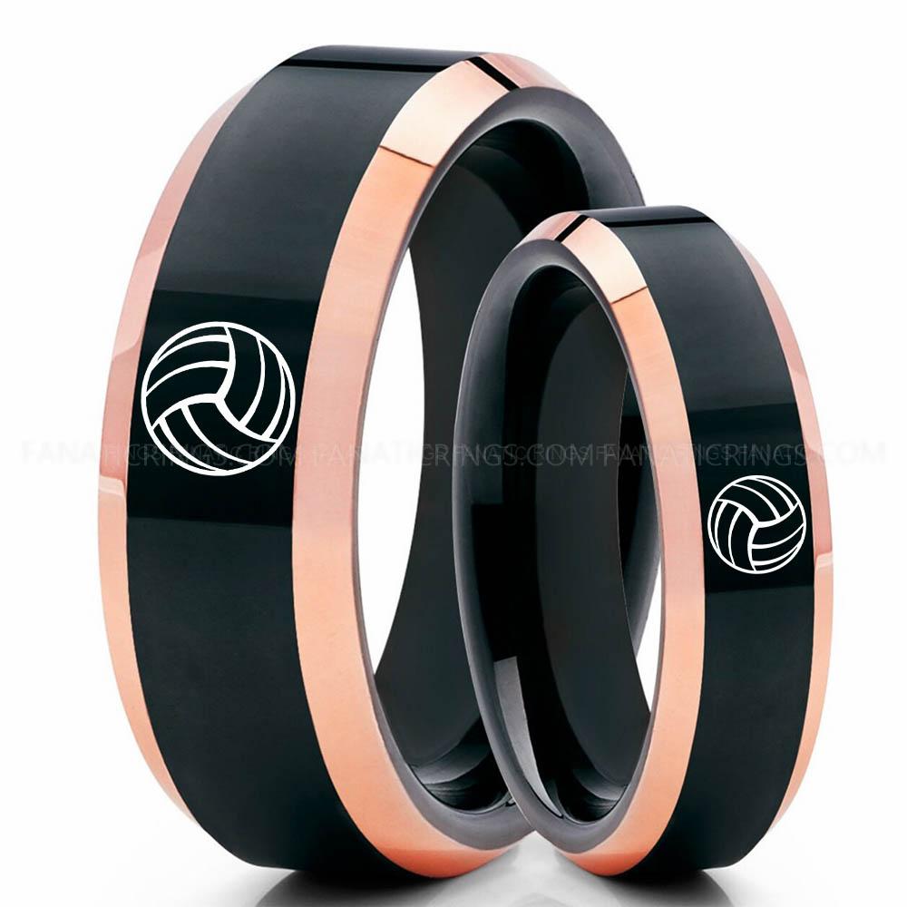 Volleyball 1 Black Pink Volleyball Ring, Volleyball Wedding Band, Volleyball Wedding Ring, Volleyball Jewelry - Image 1