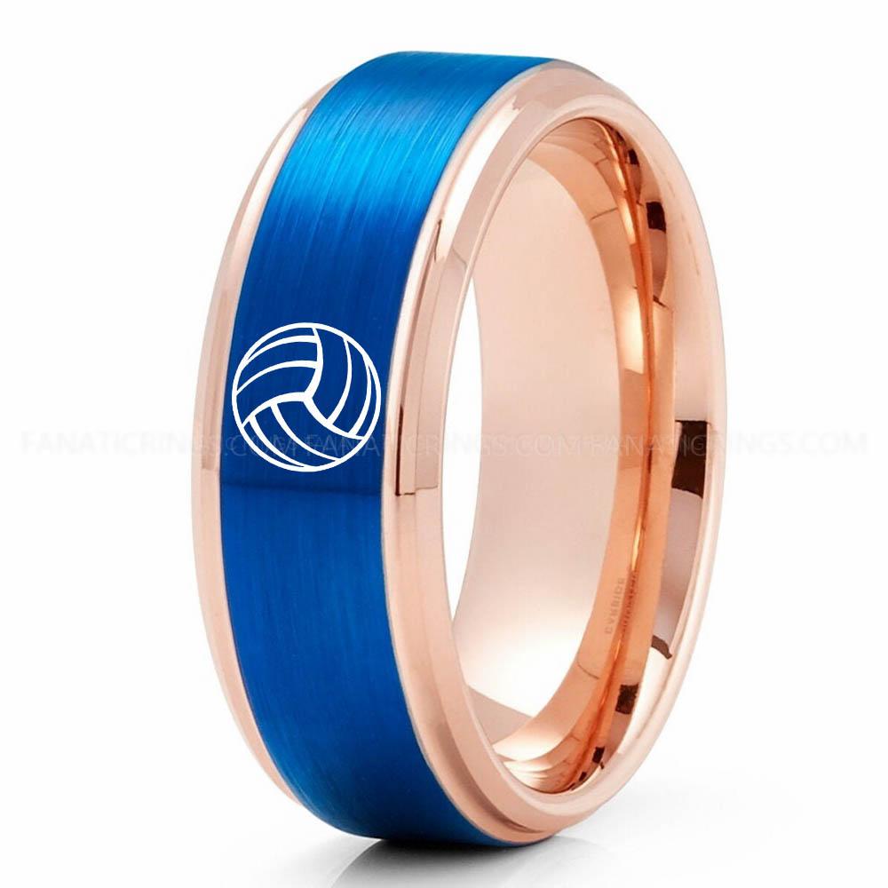 Volleyball 1 Blue Pink Volleyball Ring, Volleyball Wedding Band, Volleyball Wedding Ring, Volleyball Jewelry - Image 1
