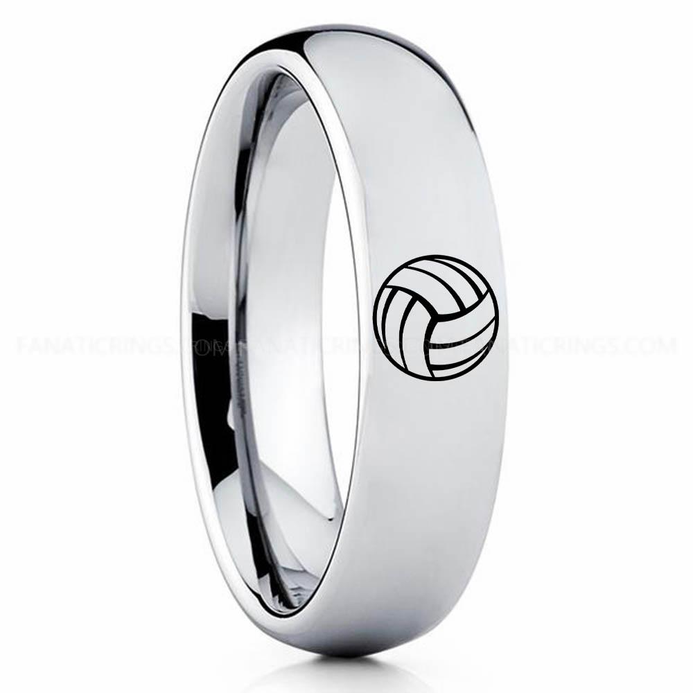 Volleyball 1 Silver 2 Volleyball Ring, Volleyball Wedding Band, Volleyball Wedding Ring, Volleyball Jewelry - Image 1
