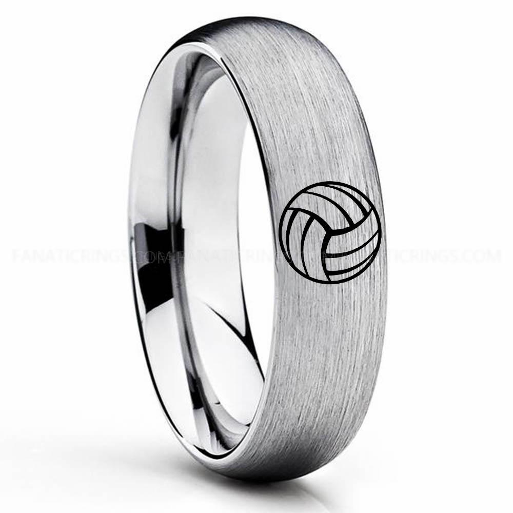 Volleyball 1 Silver 3 Volleyball Ring, Volleyball Wedding Band, Volleyball Wedding Ring, Volleyball Jewelry - Image 1