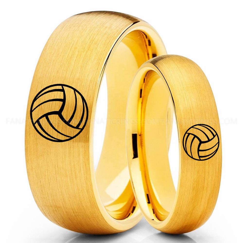 Volleyball 1 Yellow Volleyball Ring, Volleyball Wedding Band, Volleyball Wedding Ring, Volleyball Jewelry - Image 1