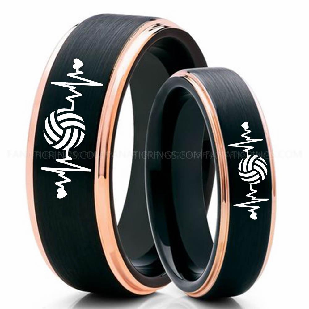 Volleyball 2 Black Pink 2 Volleyball Ring, Volleyball Wedding Band, Volleyball Wedding Ring, Volleyball Jewelry - Image 1