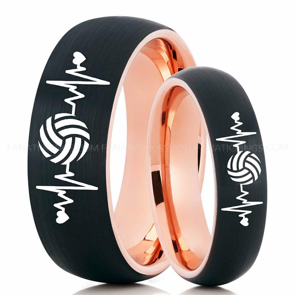 Volleyball 2 Black Pink 3 Volleyball Ring, Volleyball Wedding Band, Volleyball Wedding Ring, Volleyball Jewelry - Image 1