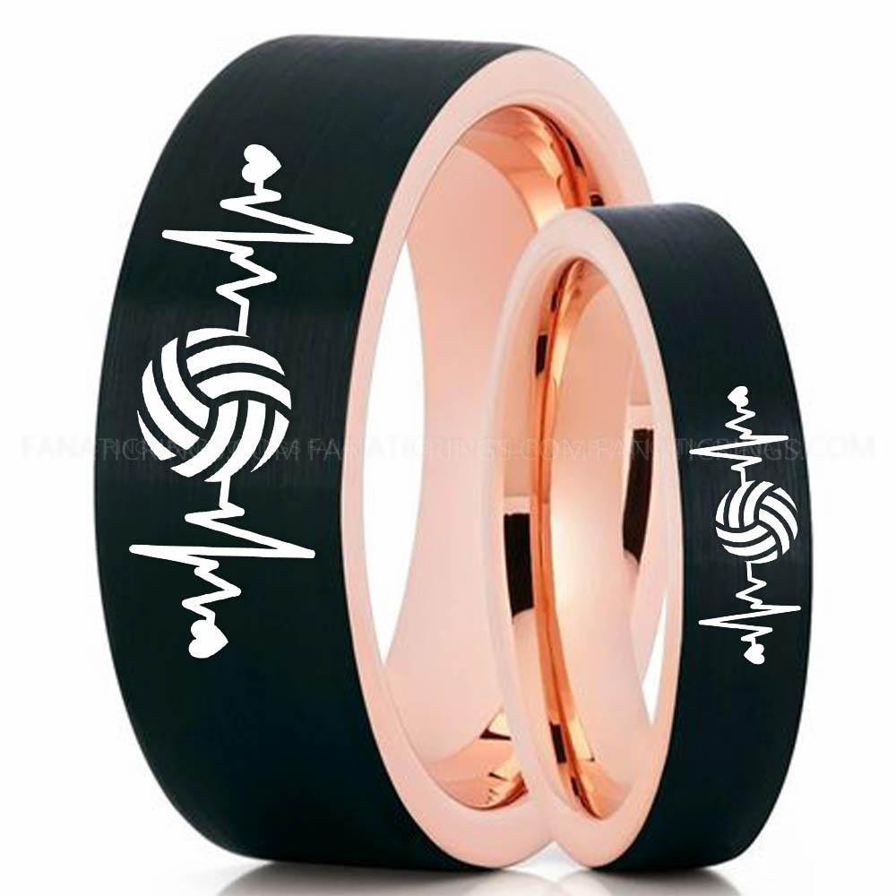 Volleyball 2 Black Pink Volleyball Ring, Volleyball Wedding Band, Volleyball Wedding Ring, Volleyball Jewelry - Image 1
