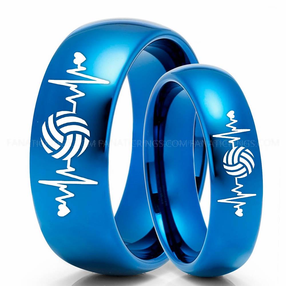 Volleyball 2 Blue Volleyball Ring, Volleyball Wedding Band, Volleyball Wedding Ring, Volleyball Jewelry - Image 1