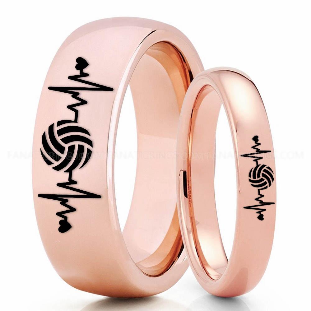 Volleyball 2 Pink 4 Volleyball Ring, Volleyball Wedding Band, Volleyball Wedding Ring, Volleyball Jewelry - Image 1