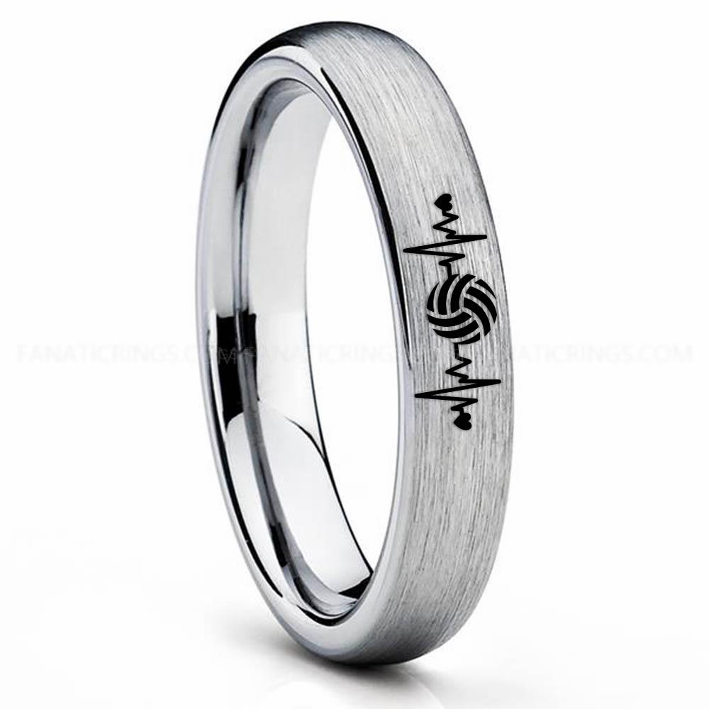 Volleyball 2 Silver 2 Volleyball Ring, Volleyball Wedding Band, Volleyball Wedding Ring, Volleyball Jewelry - Image 1
