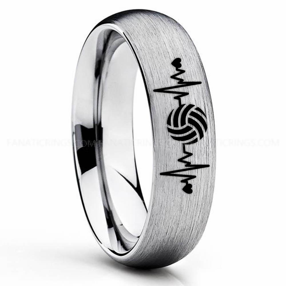 Volleyball 2 Silver 3 Volleyball Ring, Volleyball Wedding Band, Volleyball Wedding Ring, Volleyball Jewelry - Image 1