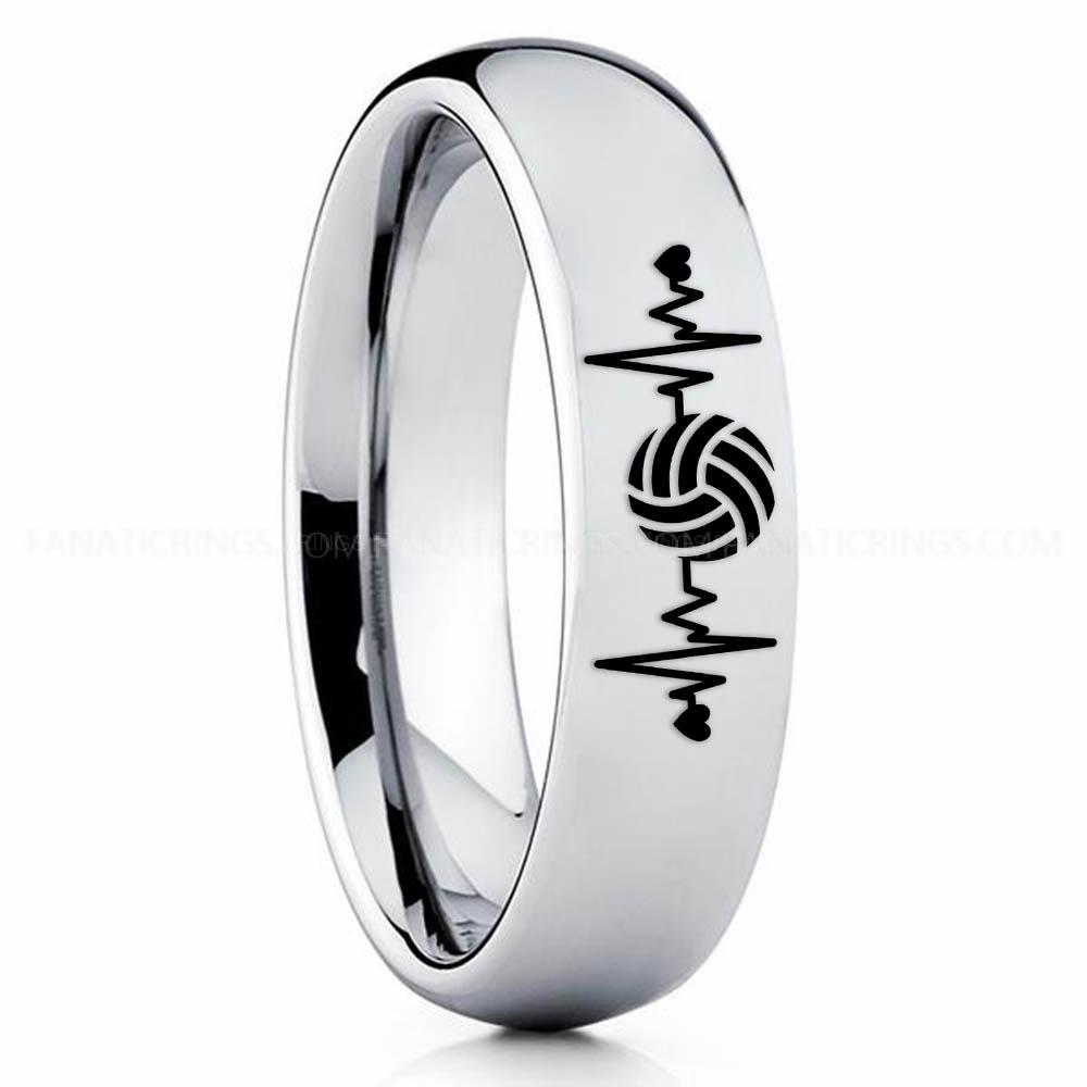 Volleyball 2 Silver 4 Volleyball Ring, Volleyball Wedding Band, Volleyball Wedding Ring, Volleyball Jewelry - Image 1