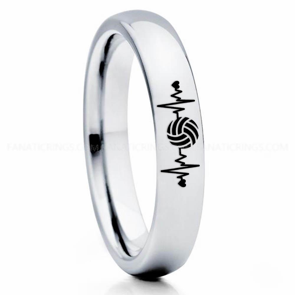 Volleyball 2 Silver 5 Volleyball Ring, Volleyball Wedding Band, Volleyball Wedding Ring, Volleyball Jewelry - Image 1