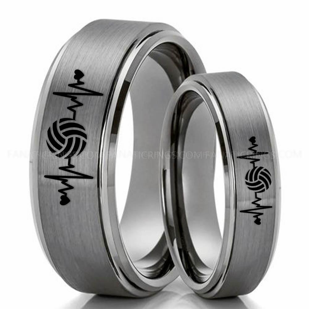 Volleyball 2 Silver Volleyball Ring, Volleyball Wedding Band, Volleyball Wedding Ring, Volleyball Jewelry - Image 1