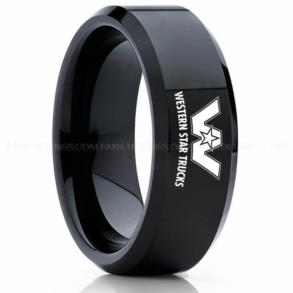 WST Black 2 Western Star Trucks Ring, Western Star Trucks Wedding Ring, Trucker Ring, Western Star Wedding Band, Western Star Jewelry - Image 1