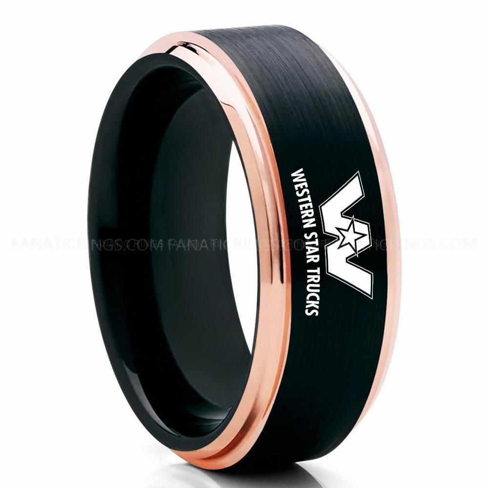 WST Black Pink 3 Western Star Trucks Ring, Western Star Trucks Wedding Ring, Trucker Ring, Western Star Wedding Band, Western Star Jewelry - Image 1