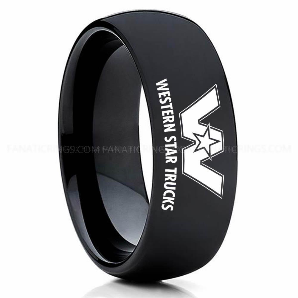 WST Black Western Star Trucks Ring, Western Star Trucks Wedding Ring, Trucker Ring, Western Star Wedding Band, Western Star Jewelry - Image 1