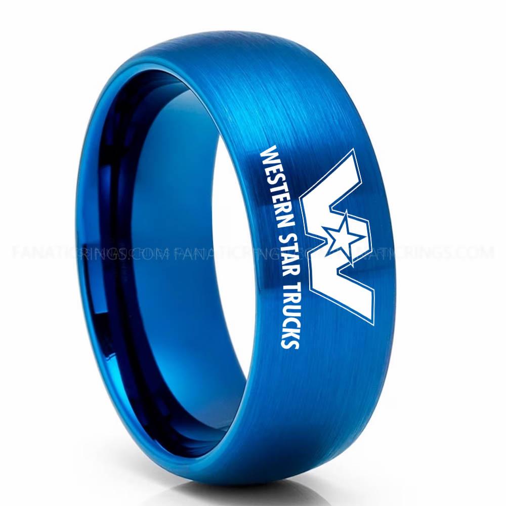 WST Blue Western Star Trucks Ring, Western Star Trucks Wedding Ring, Trucker Ring, Western Star Wedding Band, Western Star Jewelry - Image 1