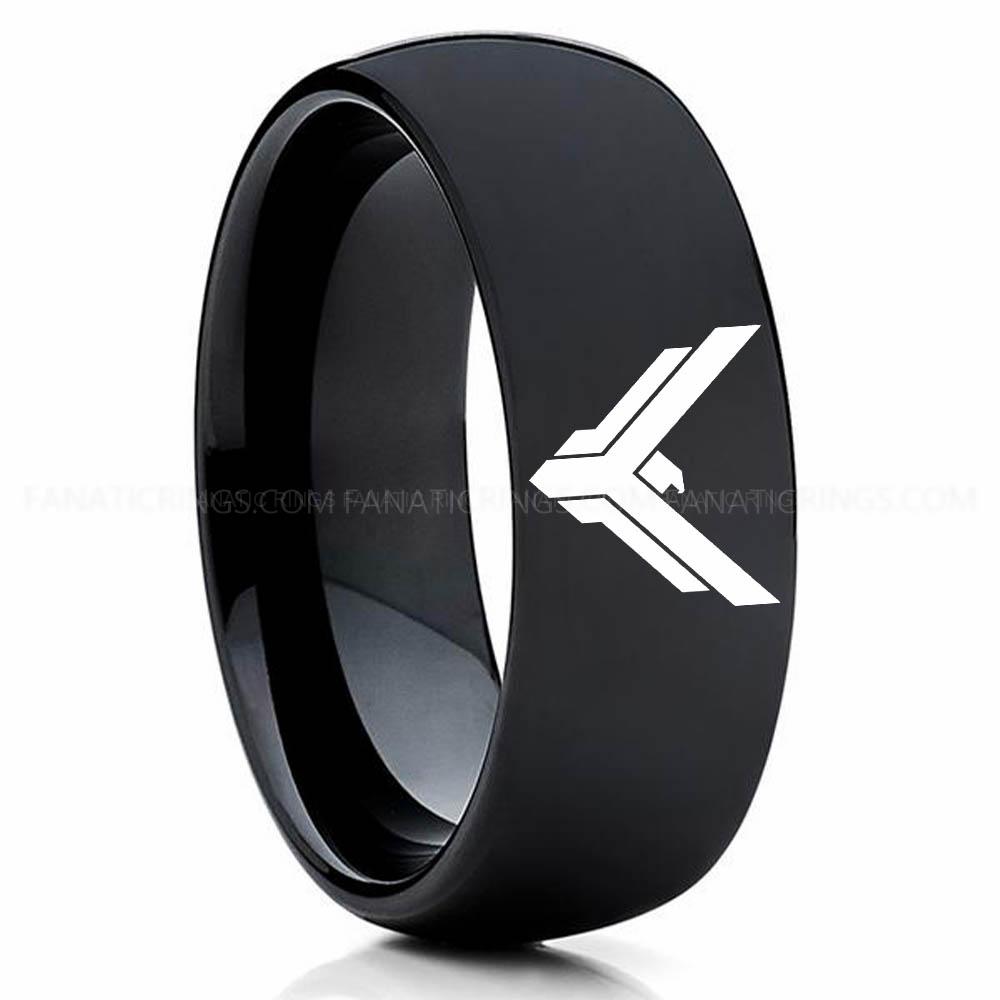 Y Logo Black 3 House Atreides Ring, Dune Ring, Dune Wedding Band, Dune Wedding Ring, House Atreides Wedding Band - Image 1