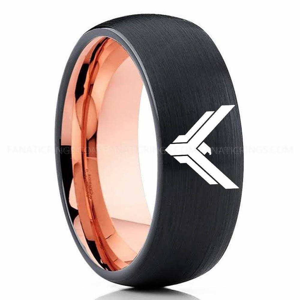 Y Logo Black Pink 2 House Atreides Ring, Dune Ring, Dune Wedding Band, Dune Wedding Ring, House Atreides Wedding Band - Image 1