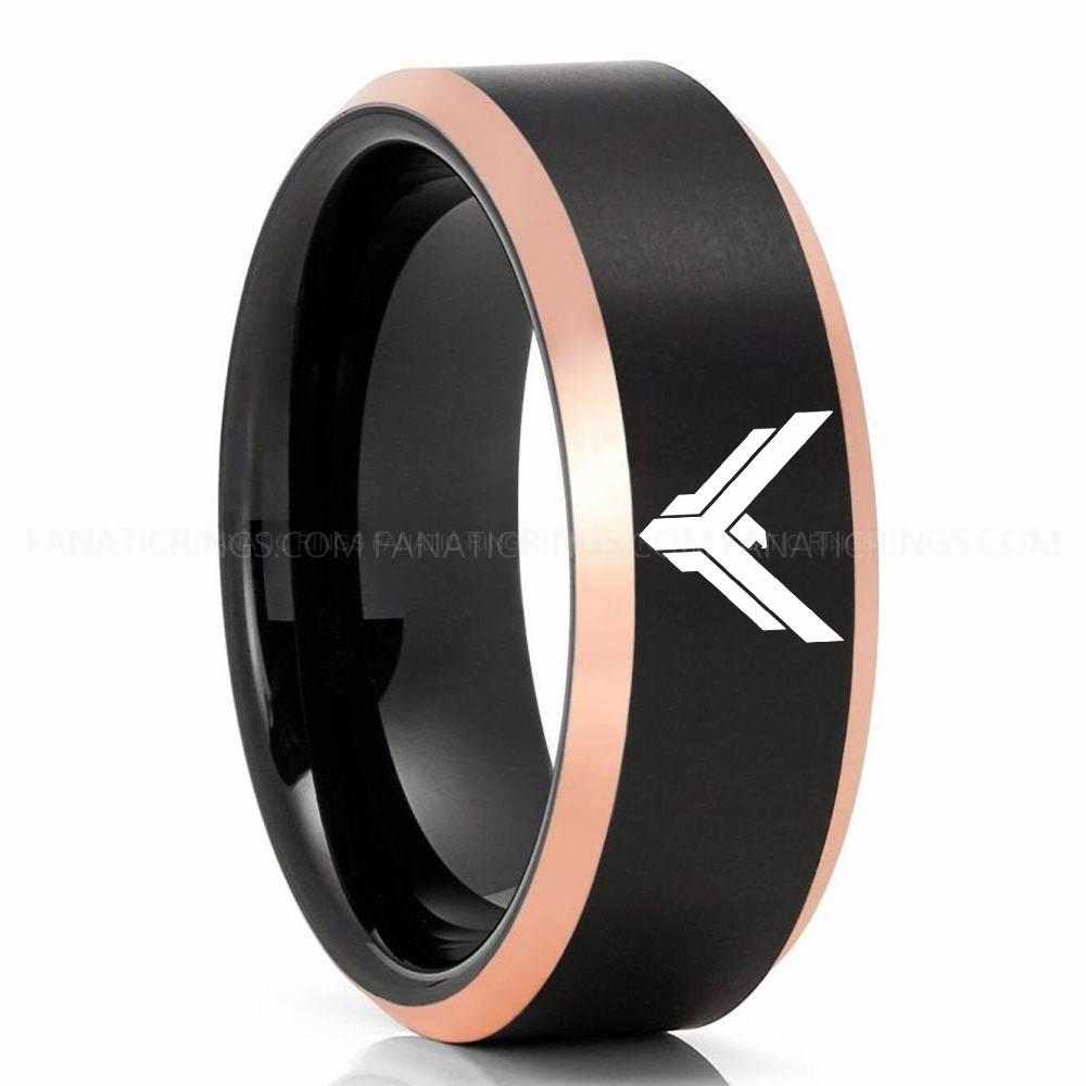 Y Logo Black Pink 3 House Atreides Ring, Dune Ring, Dune Wedding Band, Dune Wedding Ring, House Atreides Wedding Band - Image 1