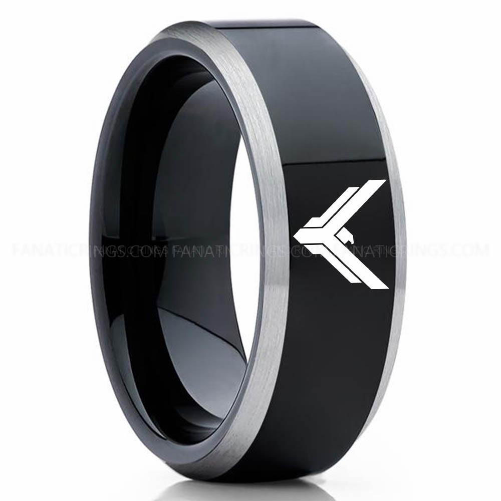 Y Logo Black Silver 2 House Atreides Ring, Dune Ring, Dune Wedding Band, Dune Wedding Ring, House Atreides Wedding Band - Image 1