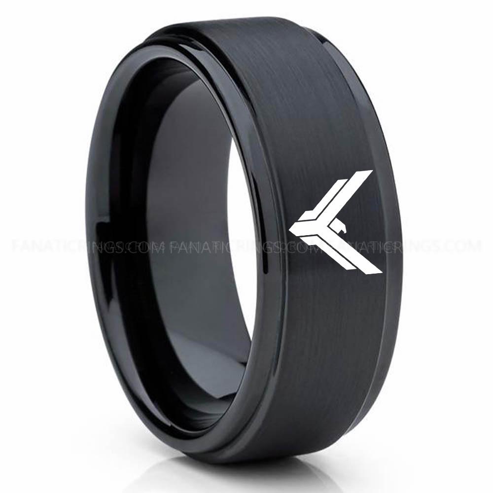 Y Logo Black House Atreides Ring, Dune Ring, Dune Wedding Band, Dune Wedding Ring, House Atreides Wedding Band - Image 1