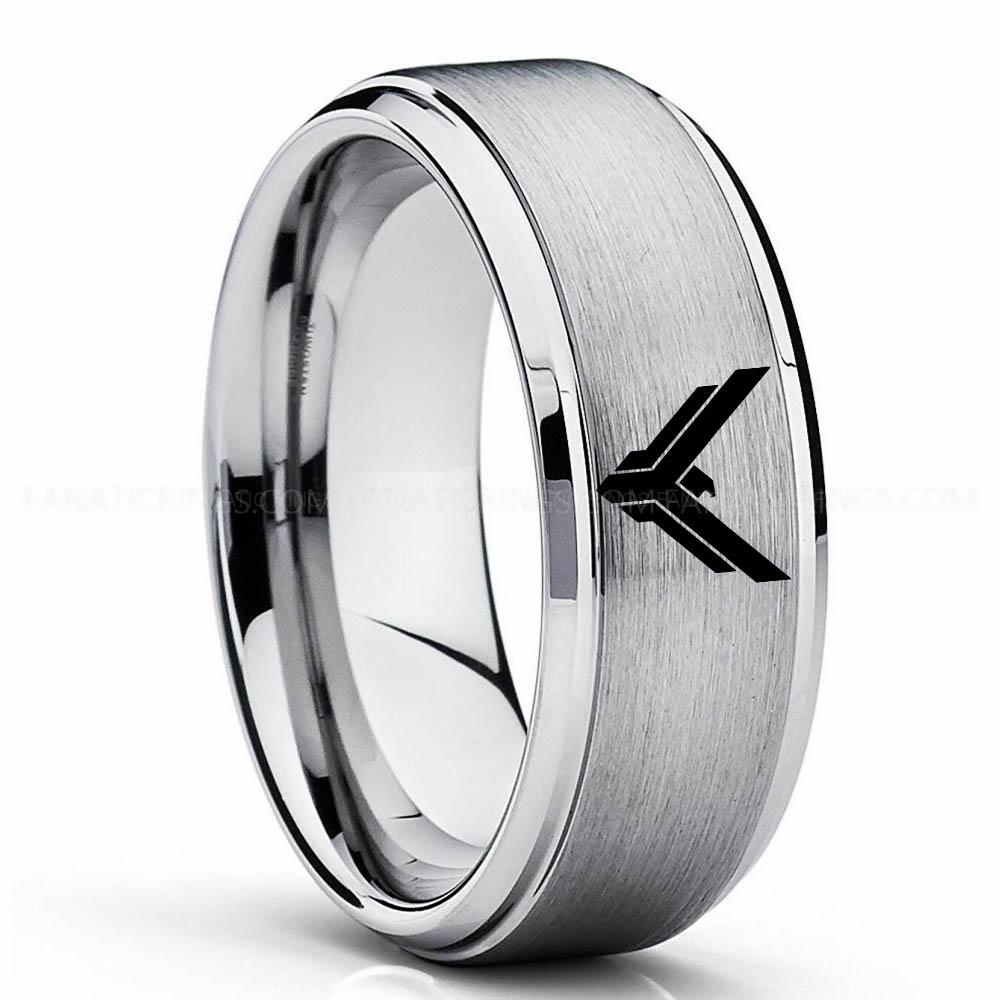 Y Logo Silver 2 House Atreides Ring, Dune Ring, Dune Wedding Band, Dune Wedding Ring, House Atreides Wedding Band - Image 1