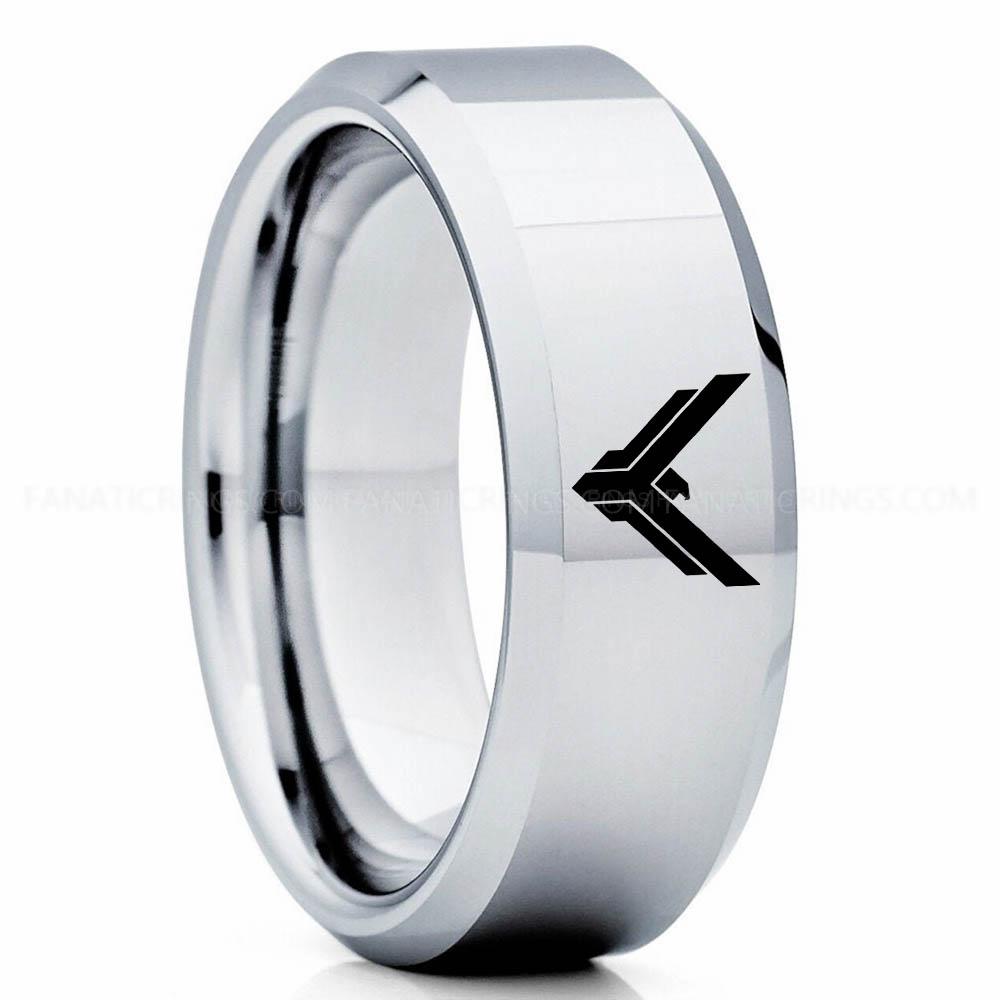 Y Logo Silver 3 House Atreides Ring, Dune Ring, Dune Wedding Band, Dune Wedding Ring, House Atreides Wedding Band - Image 1