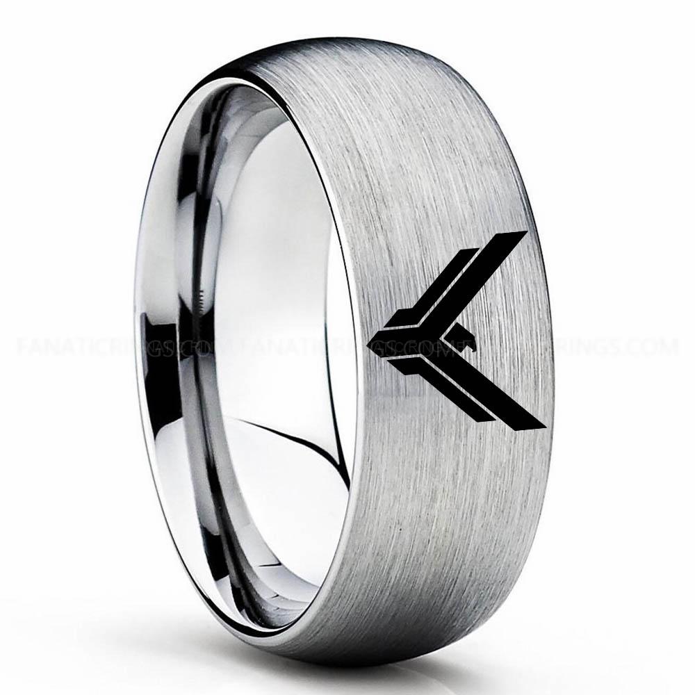 Y Logo Silver House Atreides Ring, Dune Ring, Dune Wedding Band, Dune Wedding Ring, House Atreides Wedding Band - Image 1