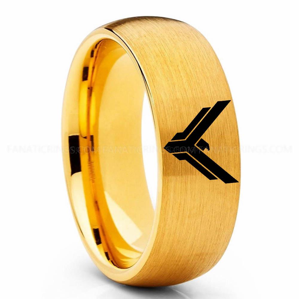 Y Logo Yellow House Atreides Ring, Dune Ring, Dune Wedding Band, Dune Wedding Ring, House Atreides Wedding Band - Image 1