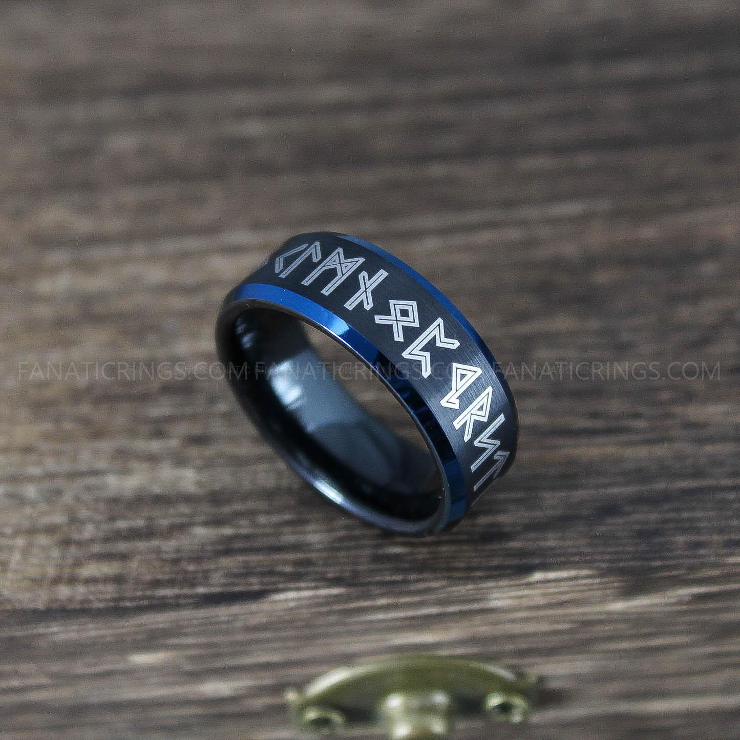 IMG_0002 Viking Ring, Runes Ring, Nordic Ring, Norsemen Ring, Nordic Runes Ring, Black Tungsten Band - Image 1