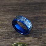 Viking Ring, Runes Ring, Nordic Ring, Norsemen Ring, Nordic Runes Ring, Blue Tungsten Band
