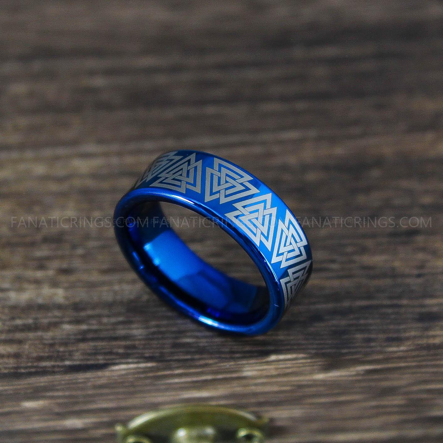IMG_0010 Viking Ring, Runes Ring, Nordic Ring, Norsemen Ring, Nordic Runes Ring, Blue Tungsten Band - Image 1